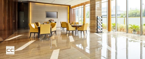 hotel lobby with commercial stone floors
