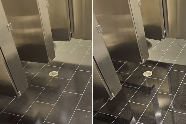 Demo-BA-Stone-Results-1 Natural stone flooring restoration in restroom - before and after