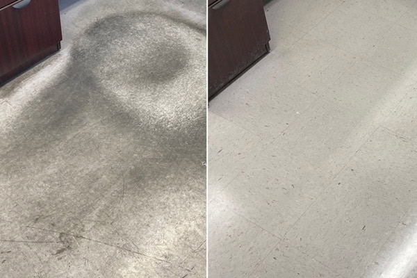 Demo-BA-Vinyl-Results-1 Vinyl floor - before scuffed and dirty - after clean and shiny