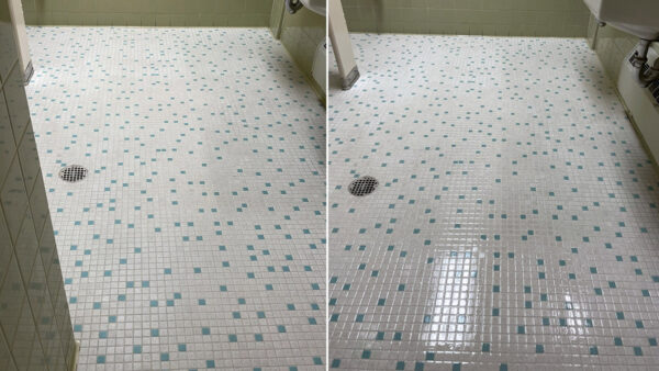 Tile and grout flooring before and after restoration photo