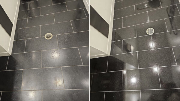 Tile and grout flooring before and after restoration photo