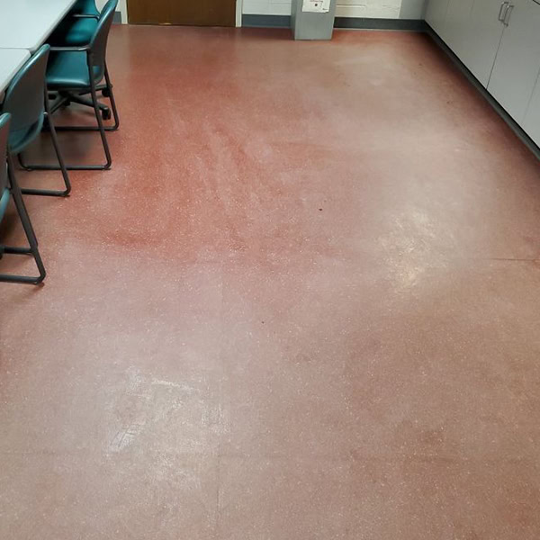 Red vinyl floor restoration before photos