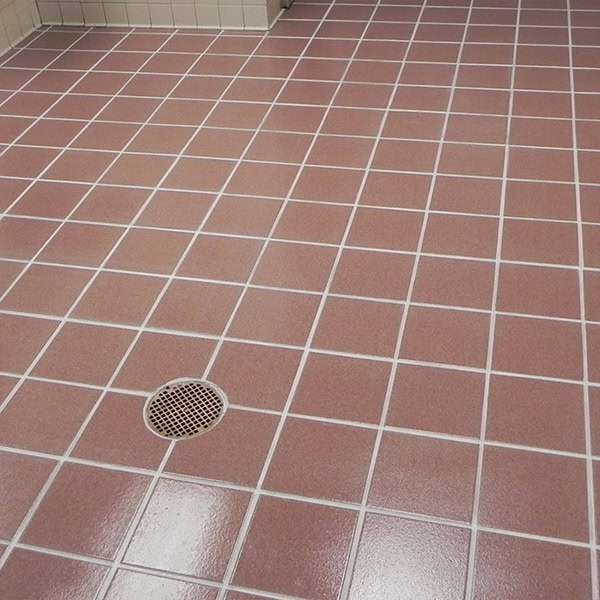 Restored tile and grout. Full restoration: deep clean, acid scrub, grout recolor, and performance coating.