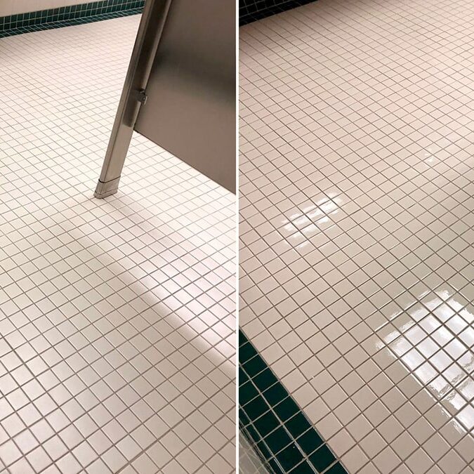 restroom tile and grout before and after