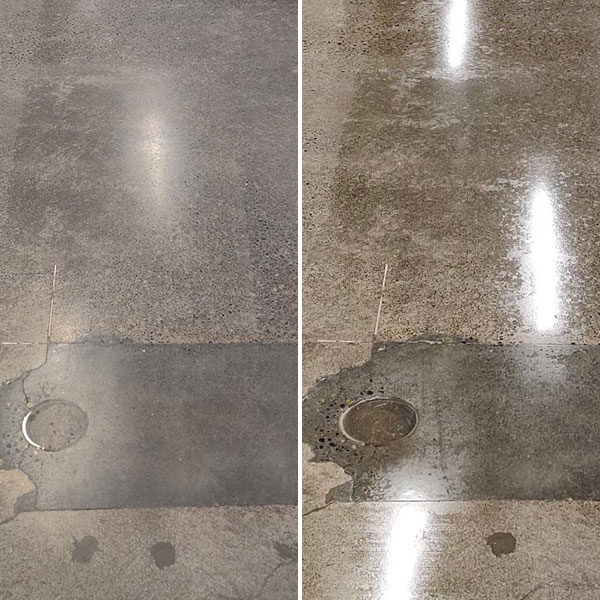 Exposed concrete before and after restoration photo