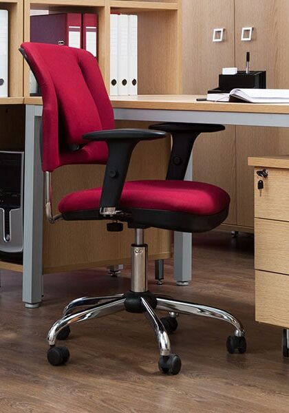 fabric office chair and wood floor - office furniture restoration