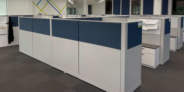 clean office fabric panel cubicles and carpet