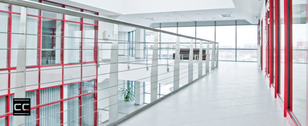 commercial building with tile floors and metal surfaces