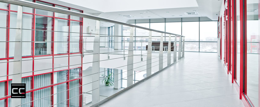 commercial building with tile floors and metal surfaces