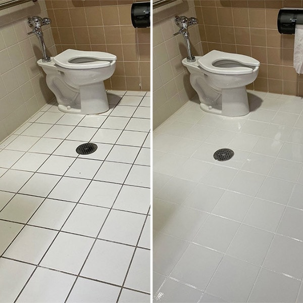 Free Surface Assessment: Discover Your Restoration Savings Potential - Corporate Care Tile and grout flooring before and after restoration photo