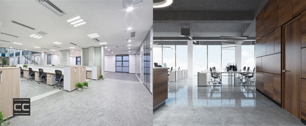 lvt (luxury vinyl tile) and polished concrete flooring