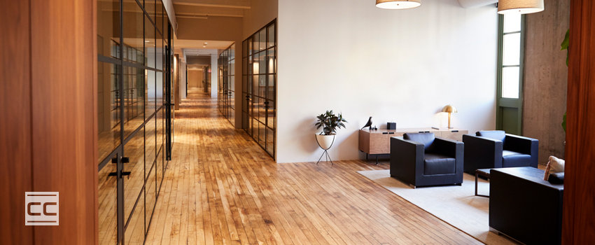 Solid wood flooring in a corporate office space
