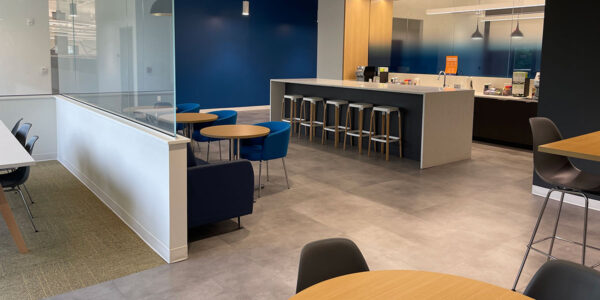 resilient tile and carpet n corporate breakroom
